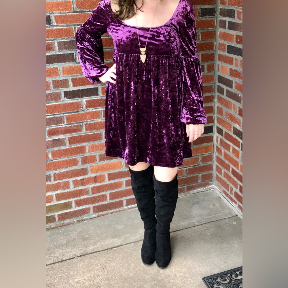 Free People Purple Velvet Baby Doll Dress